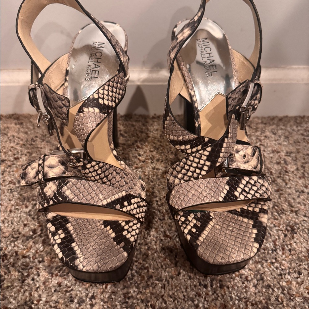 Michael Kors Beige and Black Snake Print Heels